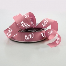 25MM GROSSGRAIN 25M ROSE WITH WHITE XOXO