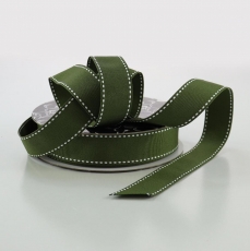 (DISC) 25MM X 20M GROSGRAIN - STITCH OLIVE