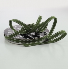 (DISC) 10MM X 20M GROSGRAIN - STITCH OLIVE