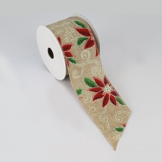 63MM WIRED EDGE LINEN RIBBON 10YDS POINSETTIA