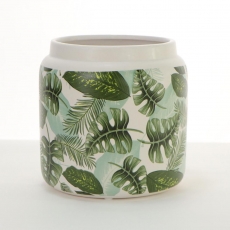 (DISC) MONSTERIA PRINTED CERAMIC POT 15.5H 13T 13B