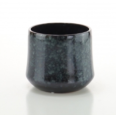 BLUE GLAZED STONE POT 12H 13.5T 13.5B 14WP