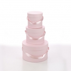 HAT BOX LIGHT PINK S/3 15X13.5H 18.5X14.5H 25X15H