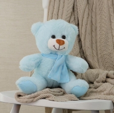 BLUE BEAR WITH SCARF 24CM SITTING