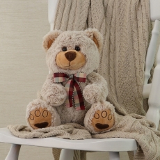 BEIGE BEAR WITH RIBBON 28CM SITTING