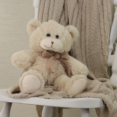 BEIGE BEAR BROWN BOW 24CM SITTING