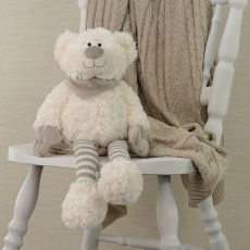 WHITE TEDDY STRIPED LEGS 24CM SITTING