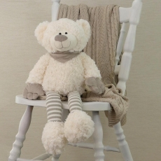 WHITE TEDDY STRIPED LEGS 32CM SITTING