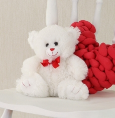 TEDDY BEAR WHITE WITH RED BOW 20CM SITTING