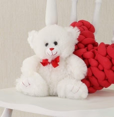 (DISC) TEDDY BEAR WHITE WITH RED BOW 20CM SITTING