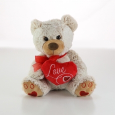 BEIGE BEAR WITH HEART 26CM SITTING