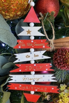 (DISC) XMAS TREE STRING RED 20HX12CM pack of 10