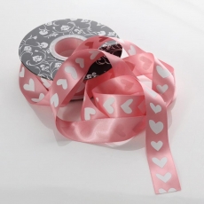 25MM DOUBLE SIDED SATIN DUSTY PINK W/WHITE HEART 30M