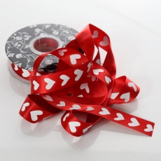 25MM DOUBLE SIDED SATIN RED W/WHITE HEART 30M