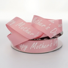 25MM GROSGRAIN 25M HAPPY MOTHERS DAY ROSE/WHITE