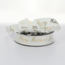 25MM GROSGRAIN 25M HAPPY MOTHERS DAY WHITE/GOLD