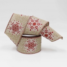 63MM WIRED EDGE LINEN RIBBON 10YDS SNOWFLAKE