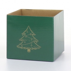 MINI GLOSS BOX 11.5Hx12.5x12.5 DKGRN GOLD XMASTREE