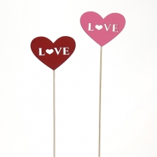 WOODEN PICK LOVE YOU 10.5CM X 40H PACK/10 - PINK & RED