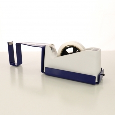 WHITE TAPE DISPENSER WITH EXTENDED BLUE METAL ARM