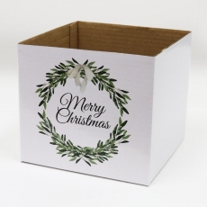 BOX MINI GLOSS WHITE MERRY CHRISTMAS 12.5x12.5x11H